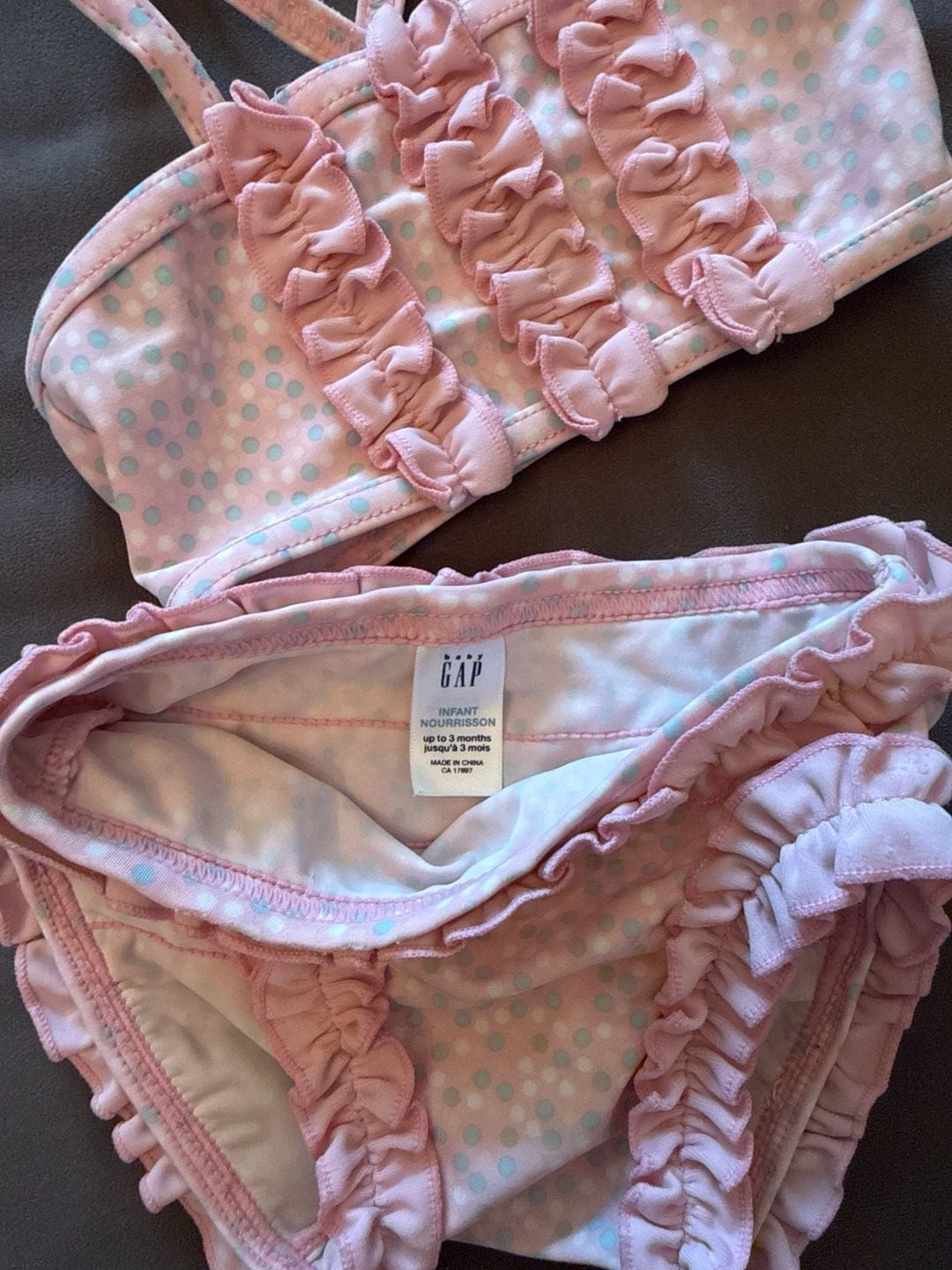 baby Gap Infant Pink Polka Dot Ruffle Bikini Swimsuit Set 3