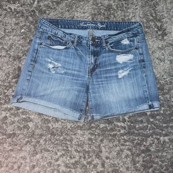American Eagle Distressed Midi Denim Shorts