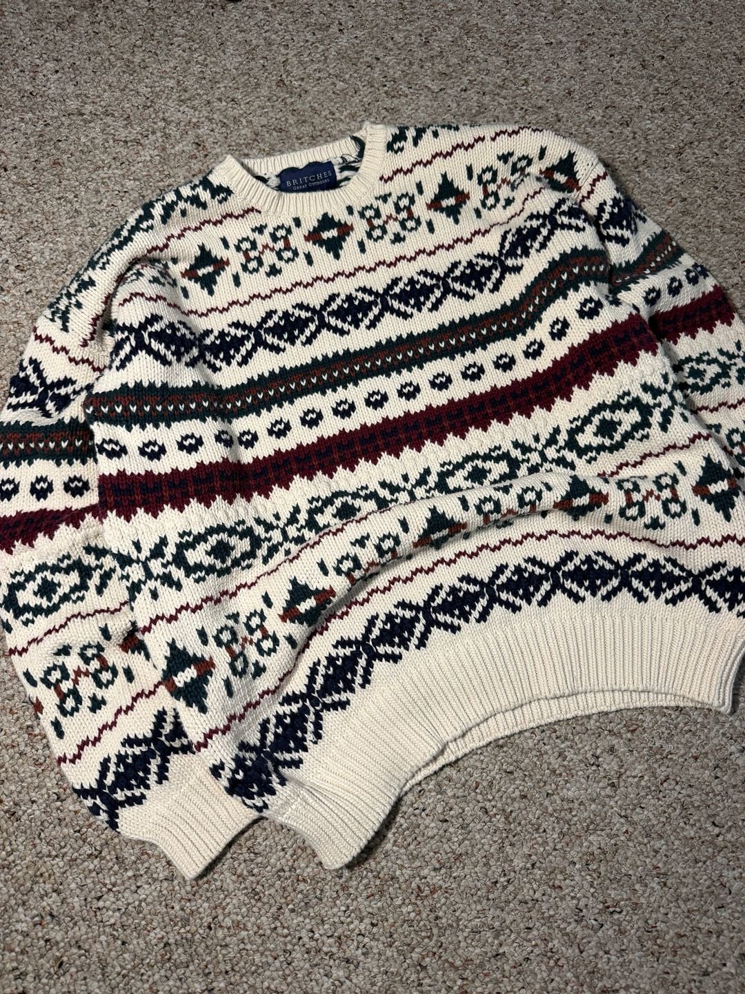 Britches Great Outdoors Vintage Fair Isle Crewneck Knit Cotton Sweater XL 2