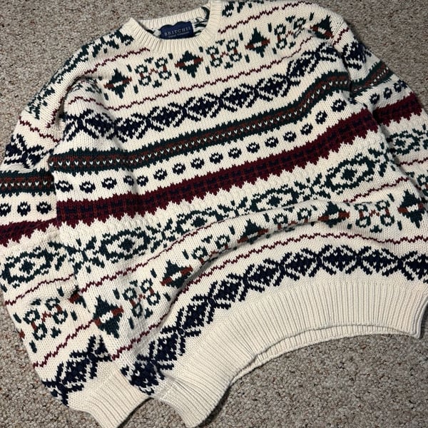 Britches Great Outdoors Vintage Fair Isle Crewneck Knit Cotton Sweater XL
