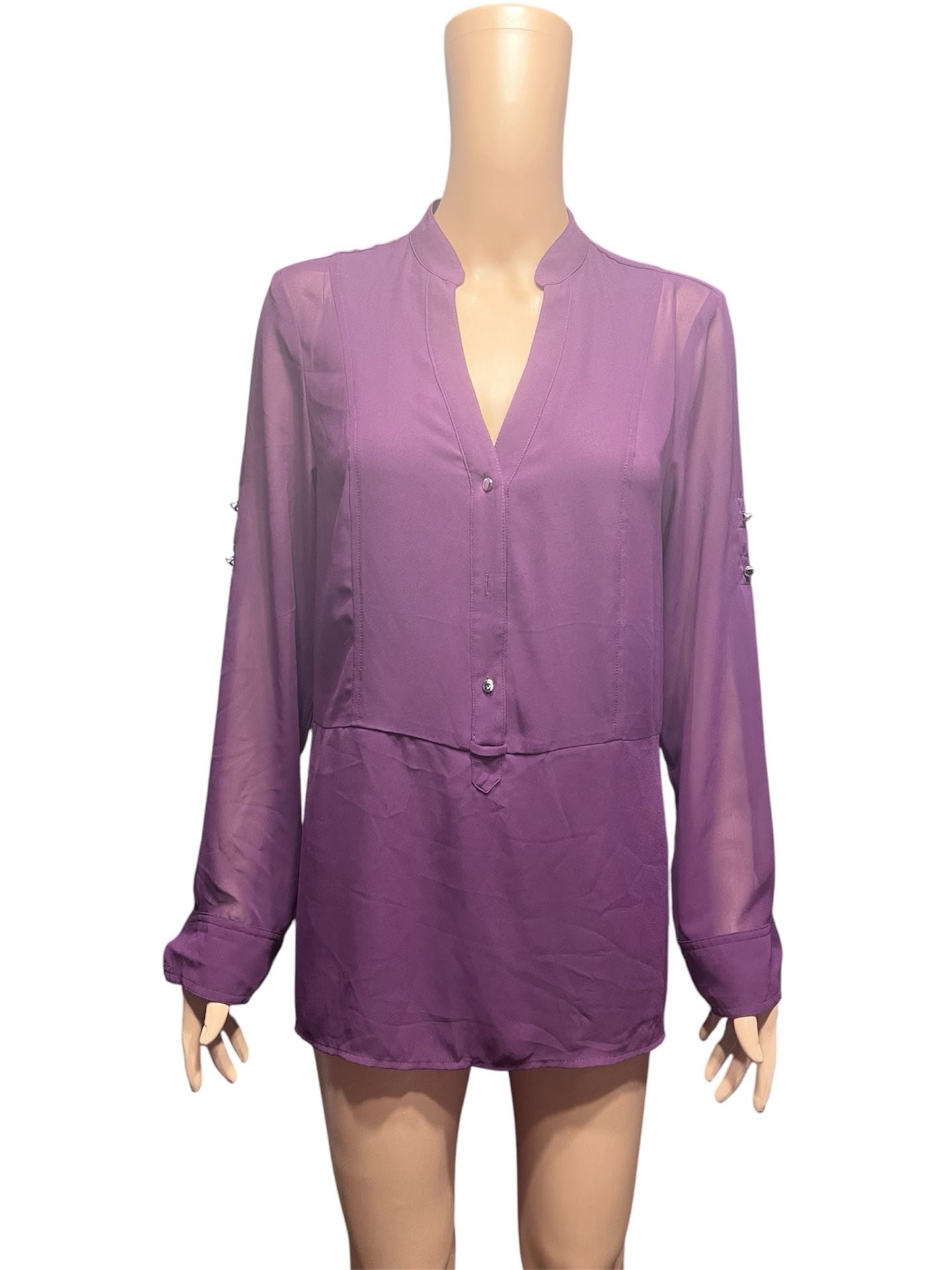 Express Purple Sheer Long Sleeve Portofino Blouse 2