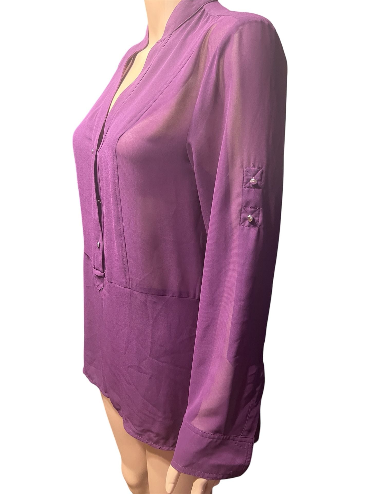 Express Purple Sheer Long Sleeve Portofino Blouse 3