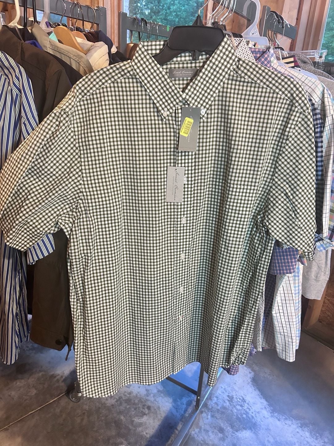 Daniel Cremieux Signature Collection Olive Green Gingham Button Down Short Sleeve Shirt Size XL 2