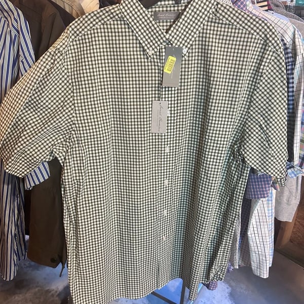 Daniel Cremieux Signature Collection Olive Green Gingham Button Down Short Sleeve Shirt Size XL