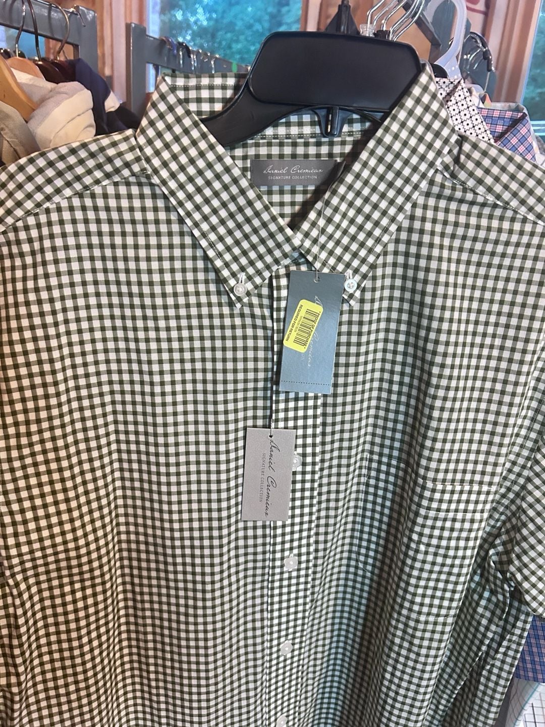 Daniel Cremieux Signature Collection Olive Green Gingham Button Down Short Sleeve Shirt Size XL 3