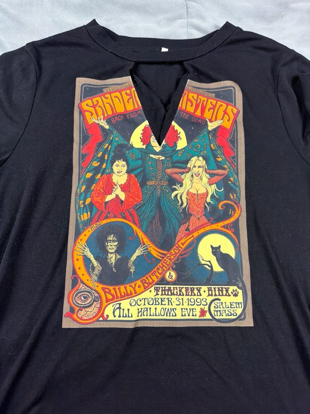 Disney Hocus Pocus Sanderson Sisters Poster T-Shirt Cutout Neckline Black 3