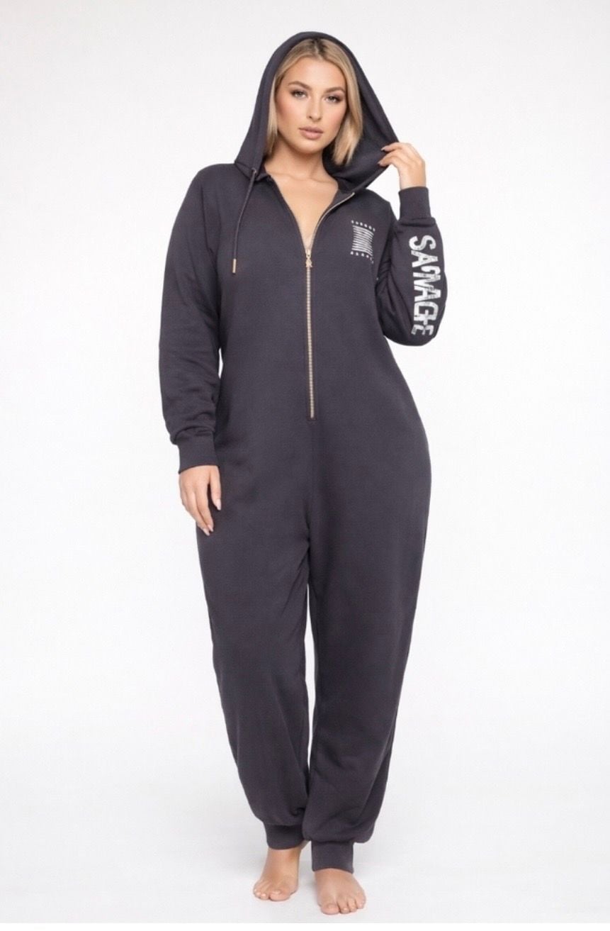 Savage X Fenty Hooded Onesie Charcoal Gray Lounge Jumpsuit 2