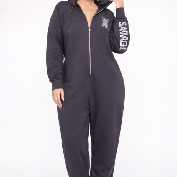 Savage X Fenty Hooded Onesie Charcoal Gray Lounge Jumpsuit