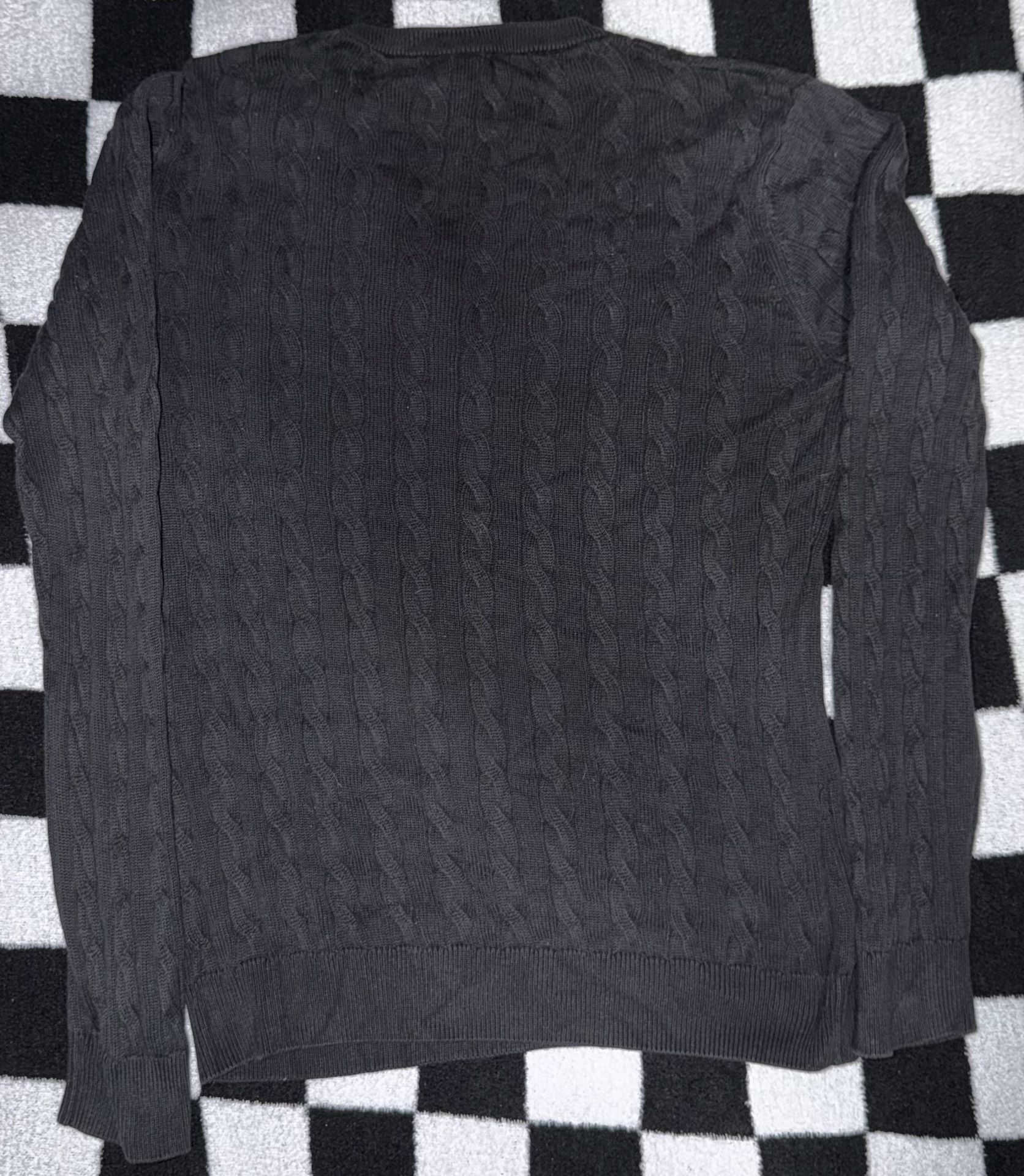 Lacoste Black V-Neck Cable Knit Cotton Sweater 3