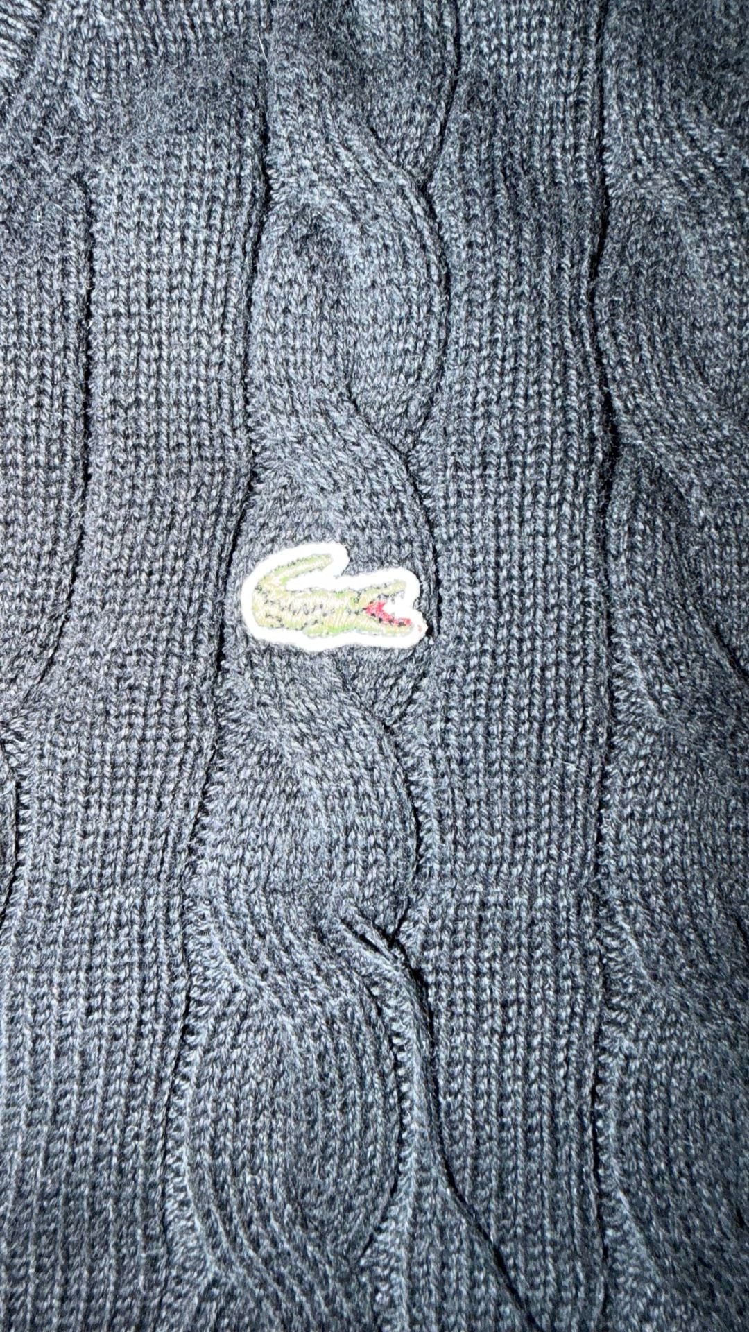 Lacoste Black V-Neck Cable Knit Cotton Sweater 4