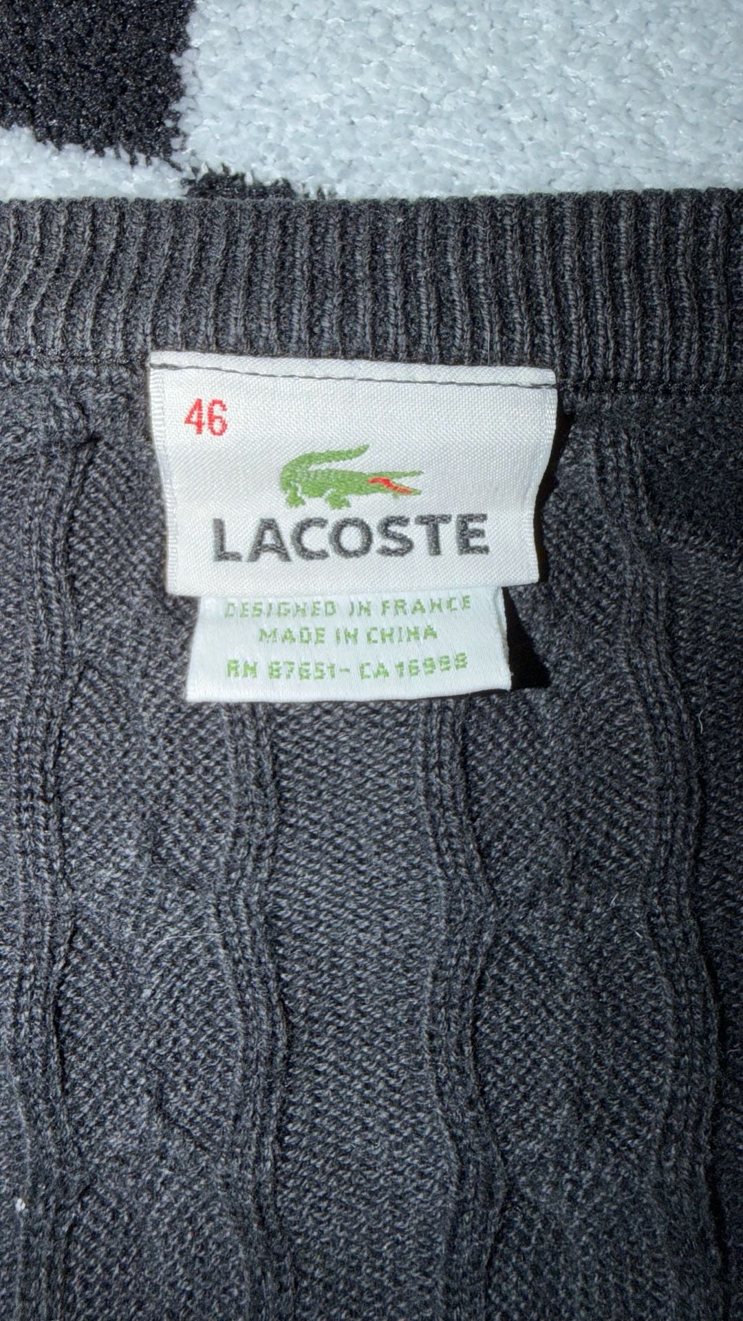 Lacoste Black V-Neck Cable Knit Cotton Sweater 5