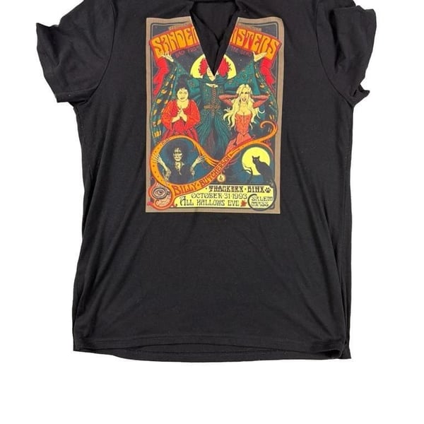 Disney Hocus Pocus Sanderson Sisters Poster T-Shirt Cutout Neckline Black