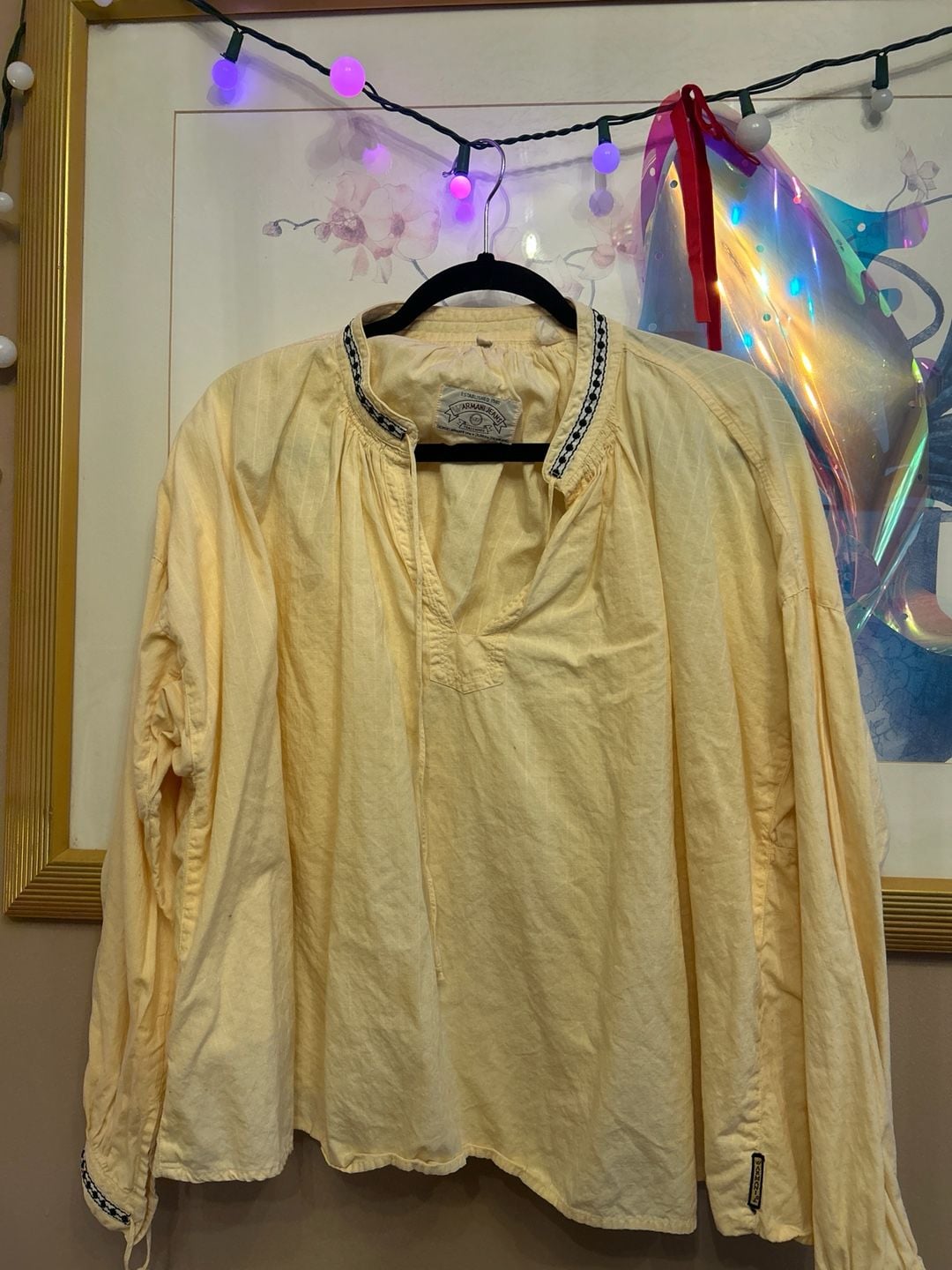 Vintage Armani Jeans Yellow Embroidered Boho Peasant Blouse 2