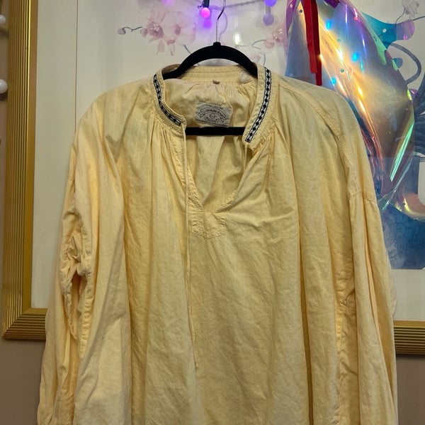Vintage Armani Jeans Yellow Embroidered Boho Peasant Blouse