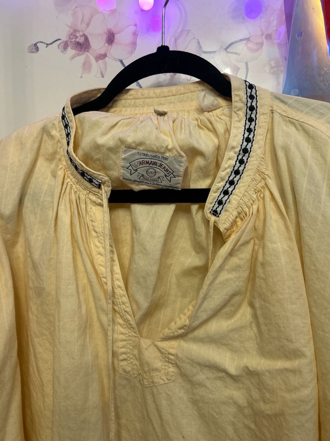 Vintage Armani Jeans Yellow Embroidered Boho Peasant Blouse 3