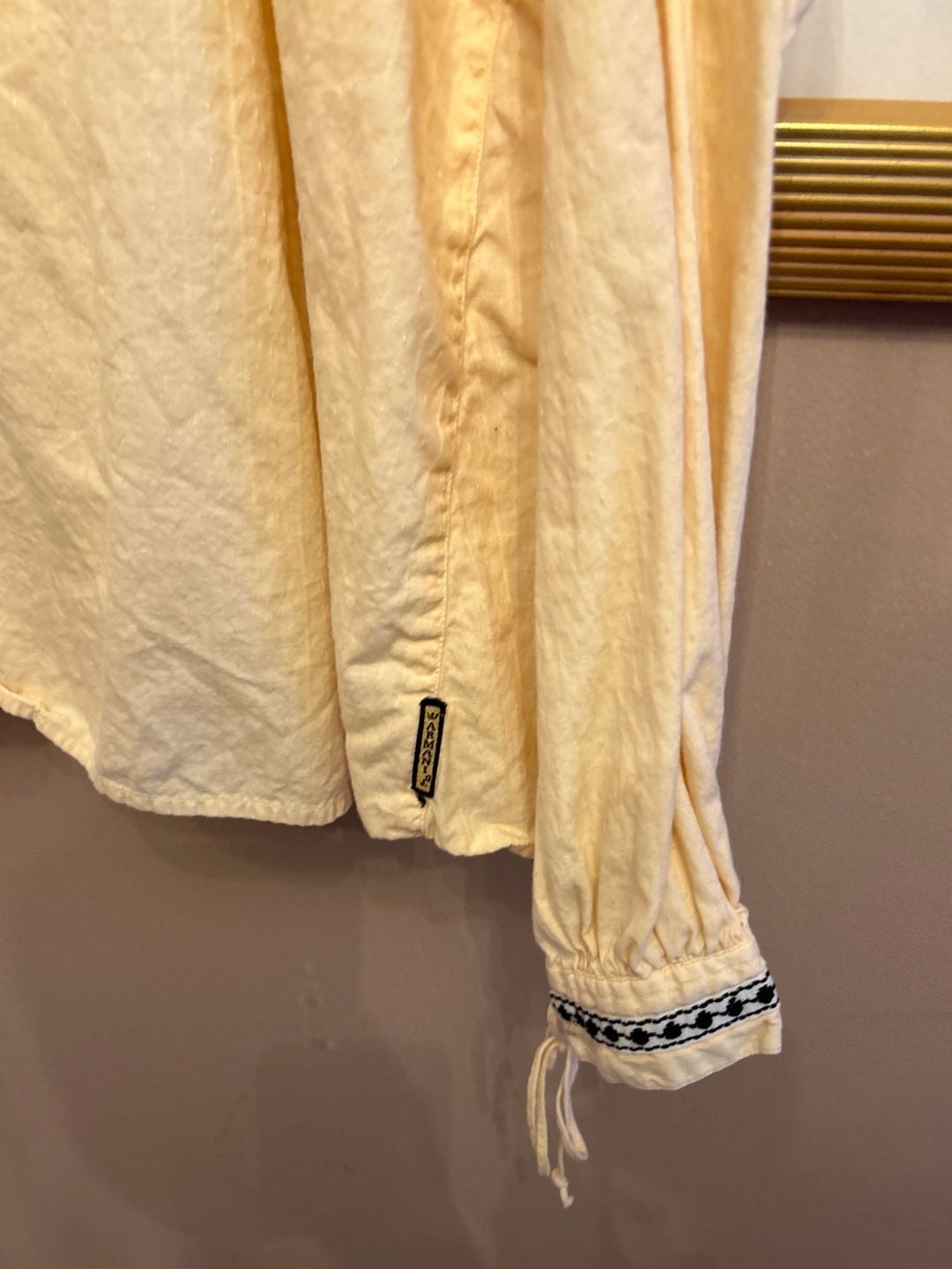Vintage Armani Jeans Yellow Embroidered Boho Peasant Blouse 4