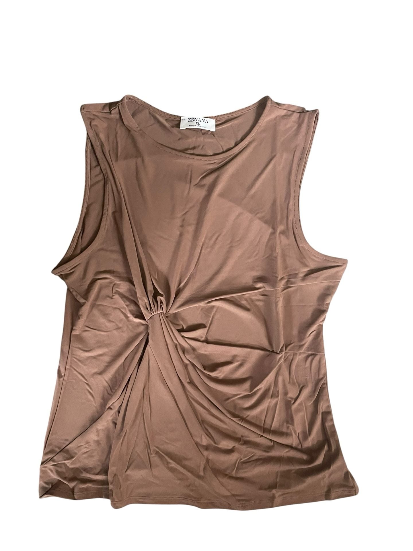 Zenana Front Twist Sleeveless Tank Top in a Deep Camel 1