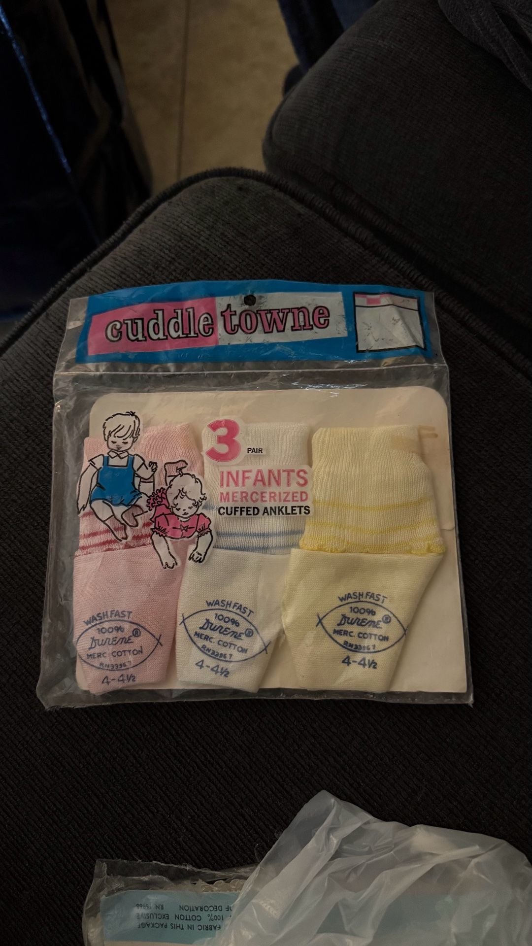 Vintage Cuddle Towne 3-Pack Infants Mercerized Cotton Cuffed Anklet Socks 1