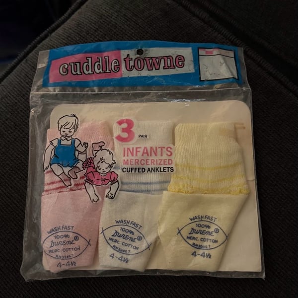 Vintage Cuddle Towne 3-Pack Infants Mercerized Cotton Cuffed Anklet Socks