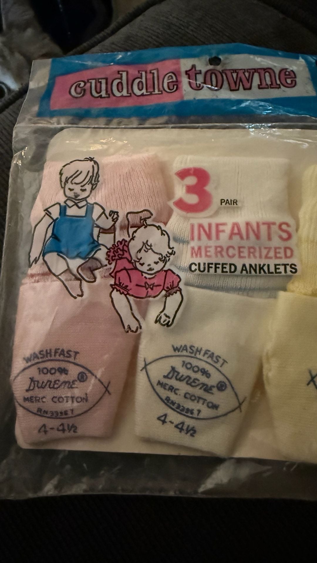 Vintage Cuddle Towne 3-Pack Infants Mercerized Cotton Cuffed Anklet Socks 4
