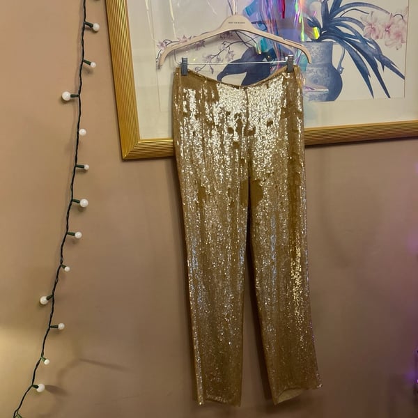 The RealReal Gold Sequin High-Waisted Straight Leg Pants