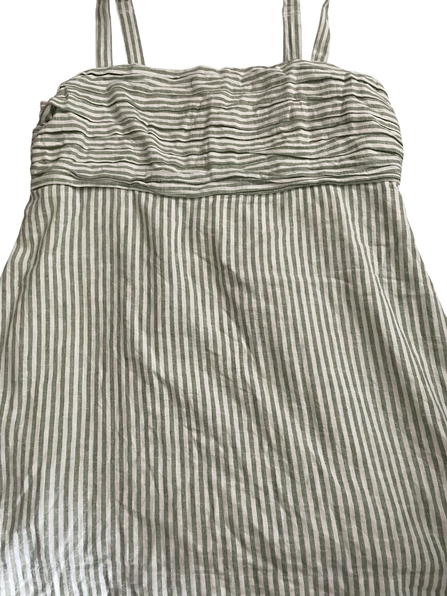 Abercrombie & Fitch Green Striped Linen-Blend Pleated Skort Dress 3