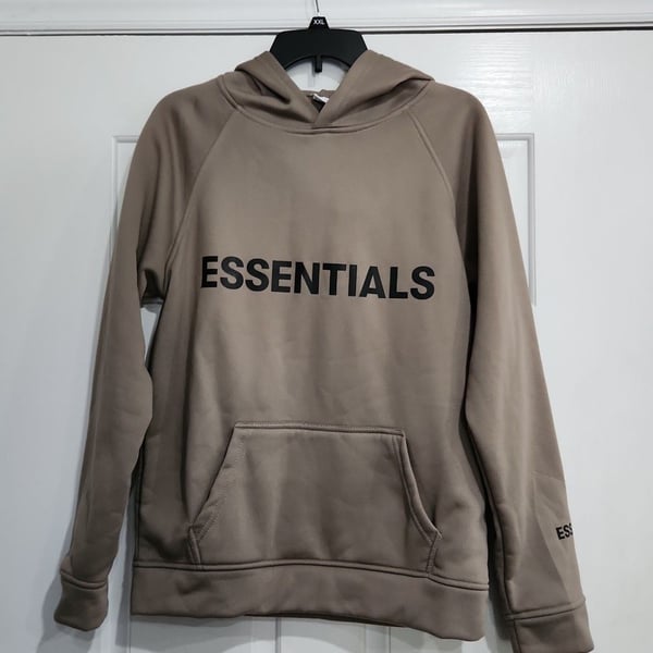 Fear of God Essentials Front Logo Pullover Hoodie in Taupe