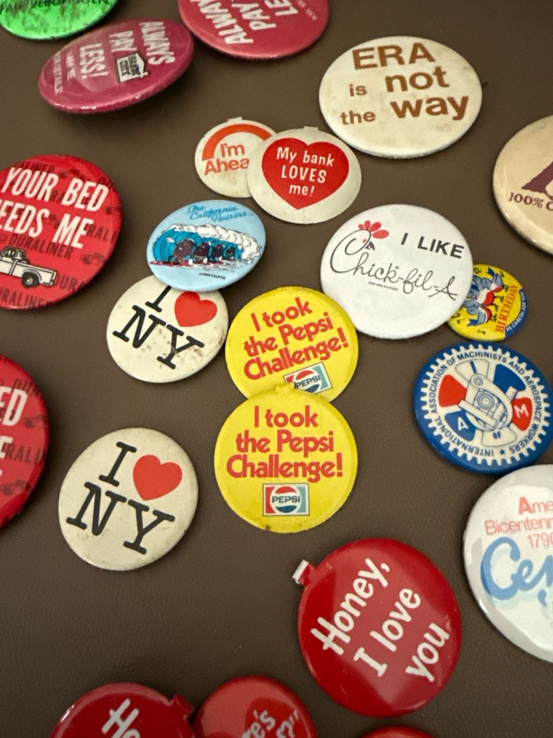 Vintage Pinback Button Lot - I Love NY, Pepsi Challenge, Chick-fil-A, Advertising Pins 3