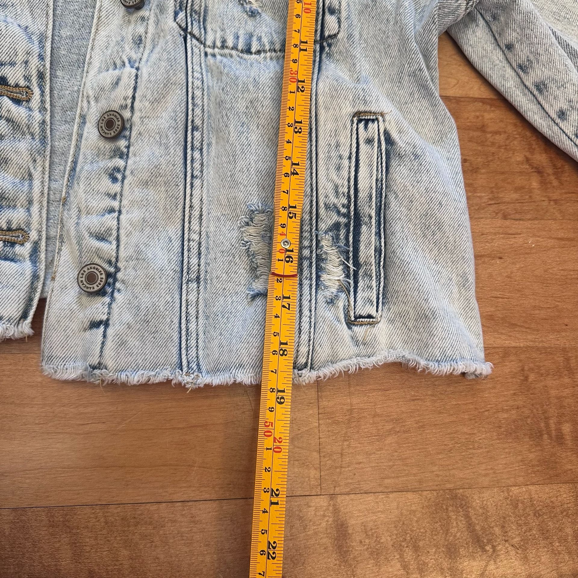 KanCan Distressed Acid Wash Raw Hem Denim Trucker Jacket 9