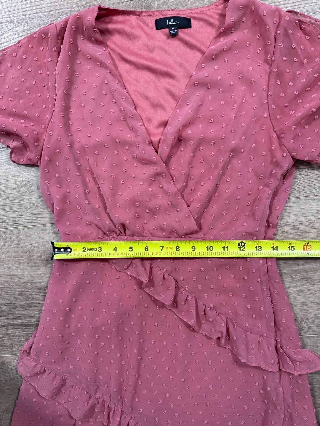 Lulus Dale Rose Pink Swiss Dot Ruffle Asymmetrical Midi Dress Size M
11