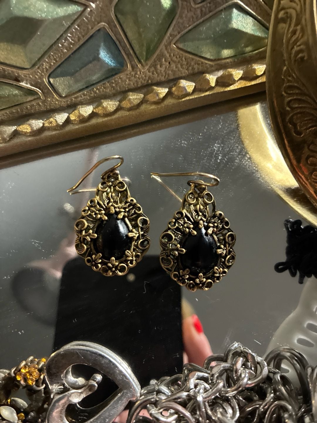 Barse Bronze-Tone Filigree Onyx Teardrop Dangle Earrings 2