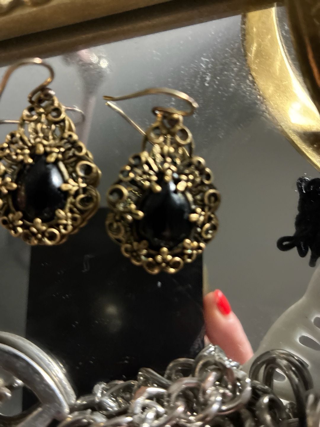 Barse Bronze-Tone Filigree Onyx Teardrop Dangle Earrings 3