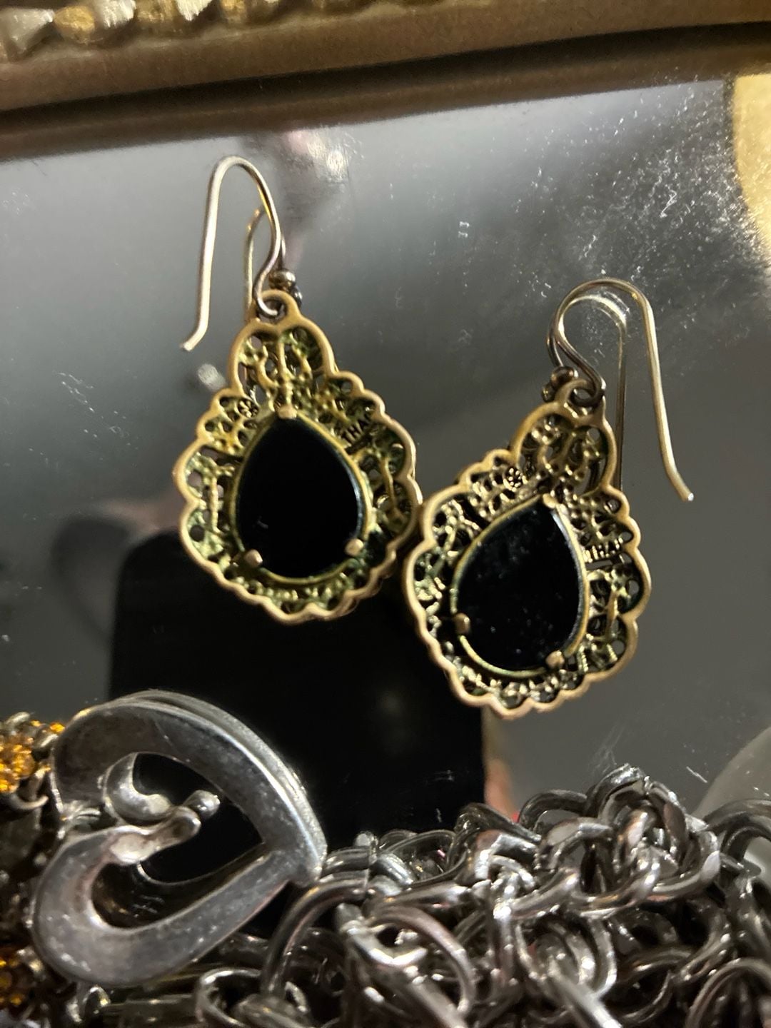 Barse Bronze-Tone Filigree Onyx Teardrop Dangle Earrings 4