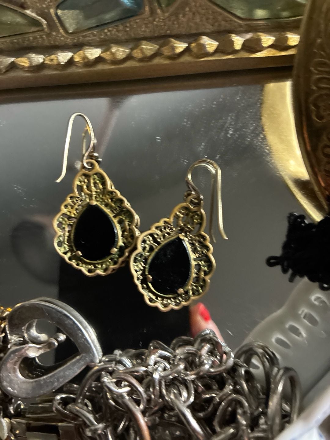 Barse Bronze-Tone Filigree Onyx Teardrop Dangle Earrings 5