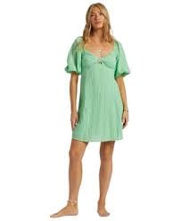 Billabong Keep It Sweet Puff Sleeve Mini Dress in Green 2