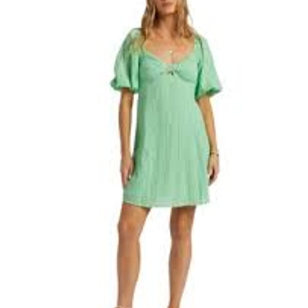 Billabong Keep It Sweet Puff Sleeve Mini Dress in Green