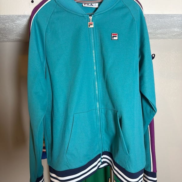 FILA Sport Retro Full-Zip Teal Track Jacket with Purple and White Accents