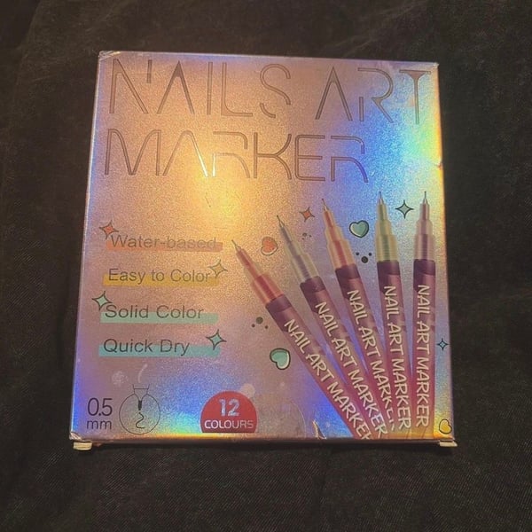 Nails Art Marker 12-Piece Water-Based Quick Dry Nail Pen Set 0.5mm Tip
