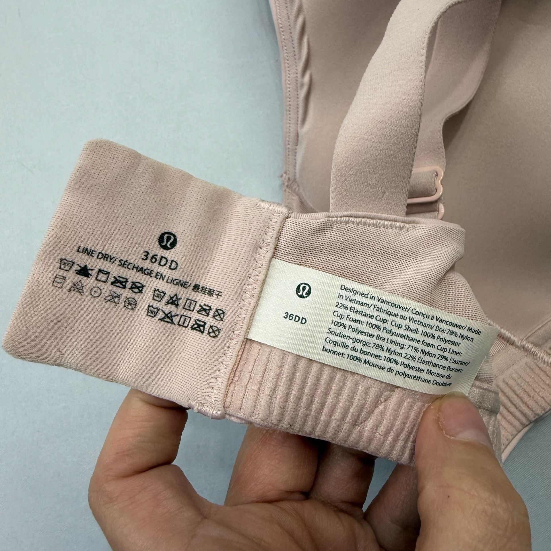 lululemon AirSupport Bra High Support Bra 36DD Pink Mist Pink 5