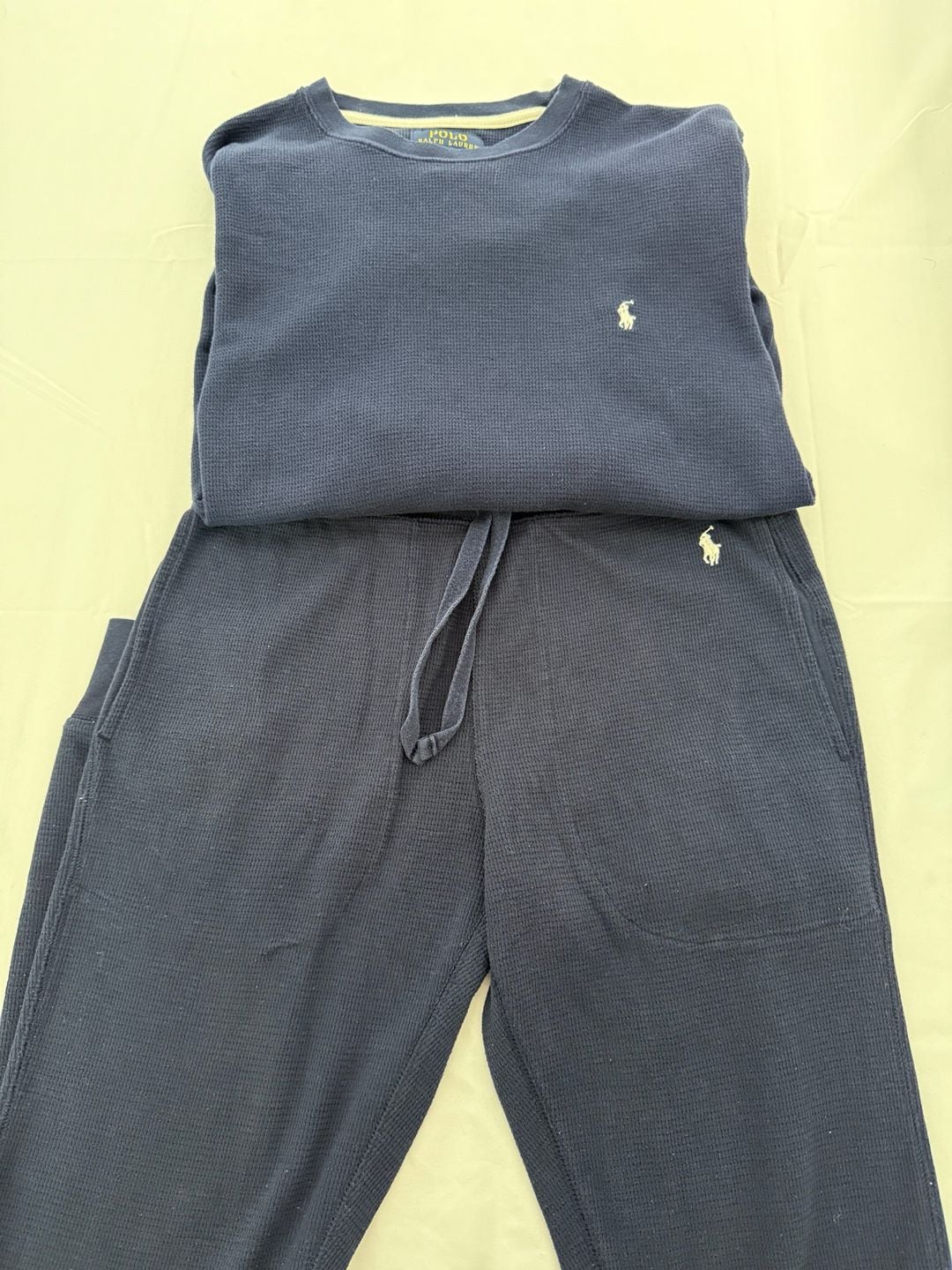 Polo Ralph Lauren Men's Waffle Knit Thermal PJ Set Navy Blue Medium 12