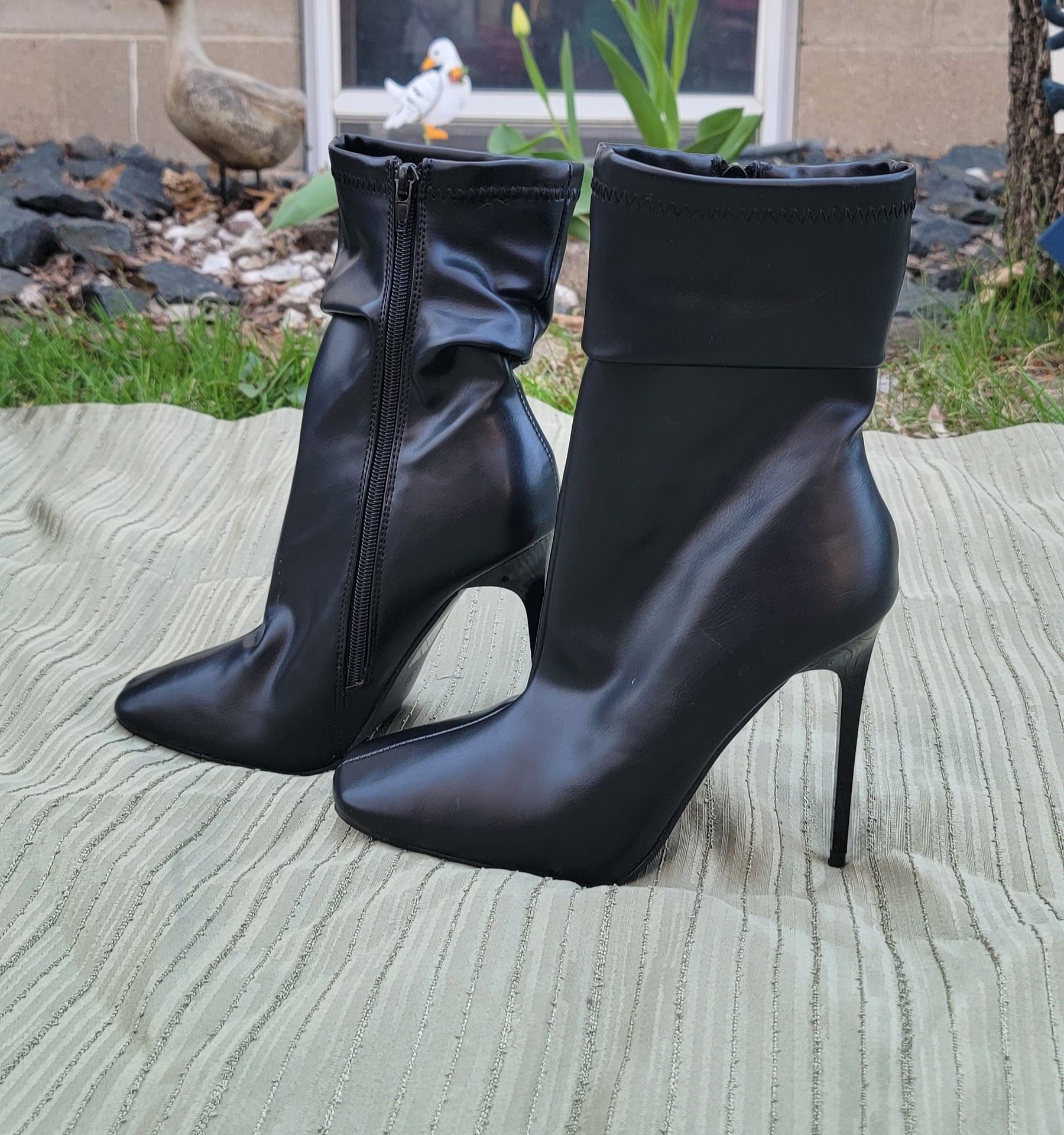 Black Square Toe Stiletto Slouch Ankle Boots zise 7 2