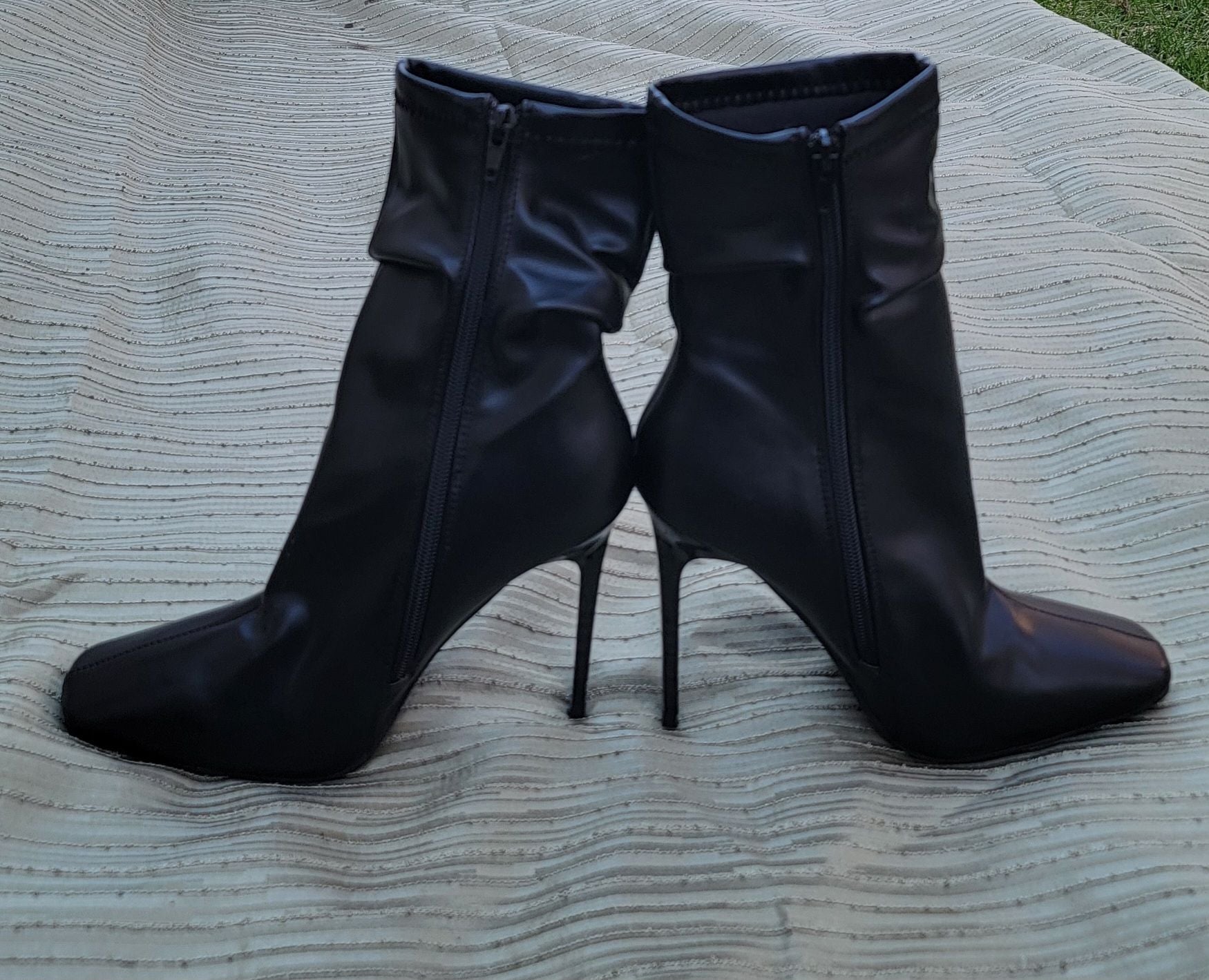 Black Square Toe Stiletto Slouch Ankle Boots zise 7 6