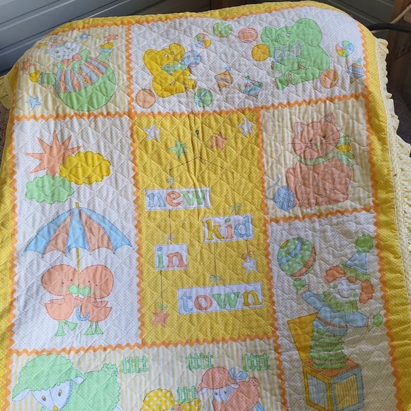 Vintage 80s/90s Unisex Baby Blanket Yellow