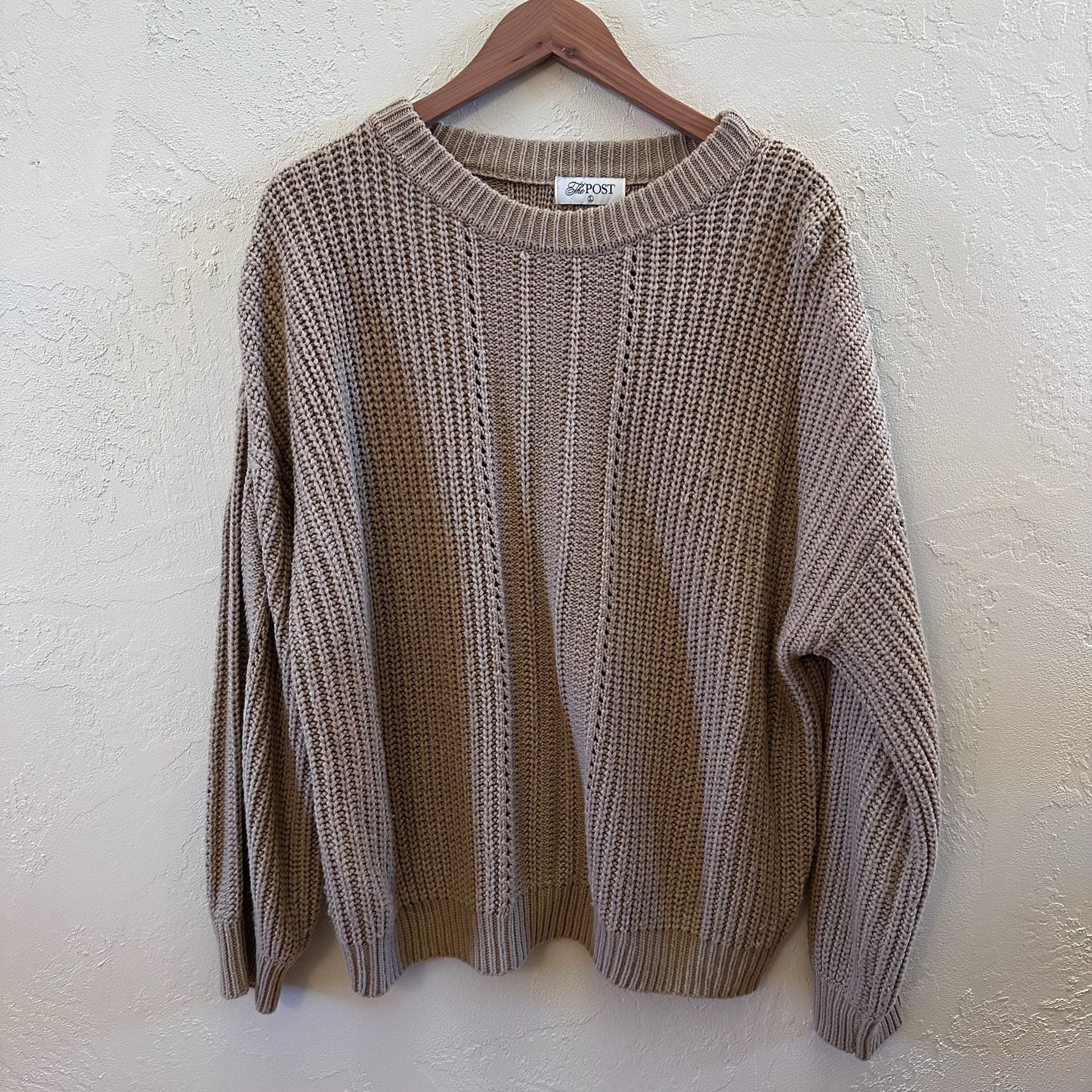 The Post Tan Ribbed Pointelle Knit Oversized Sweater 2