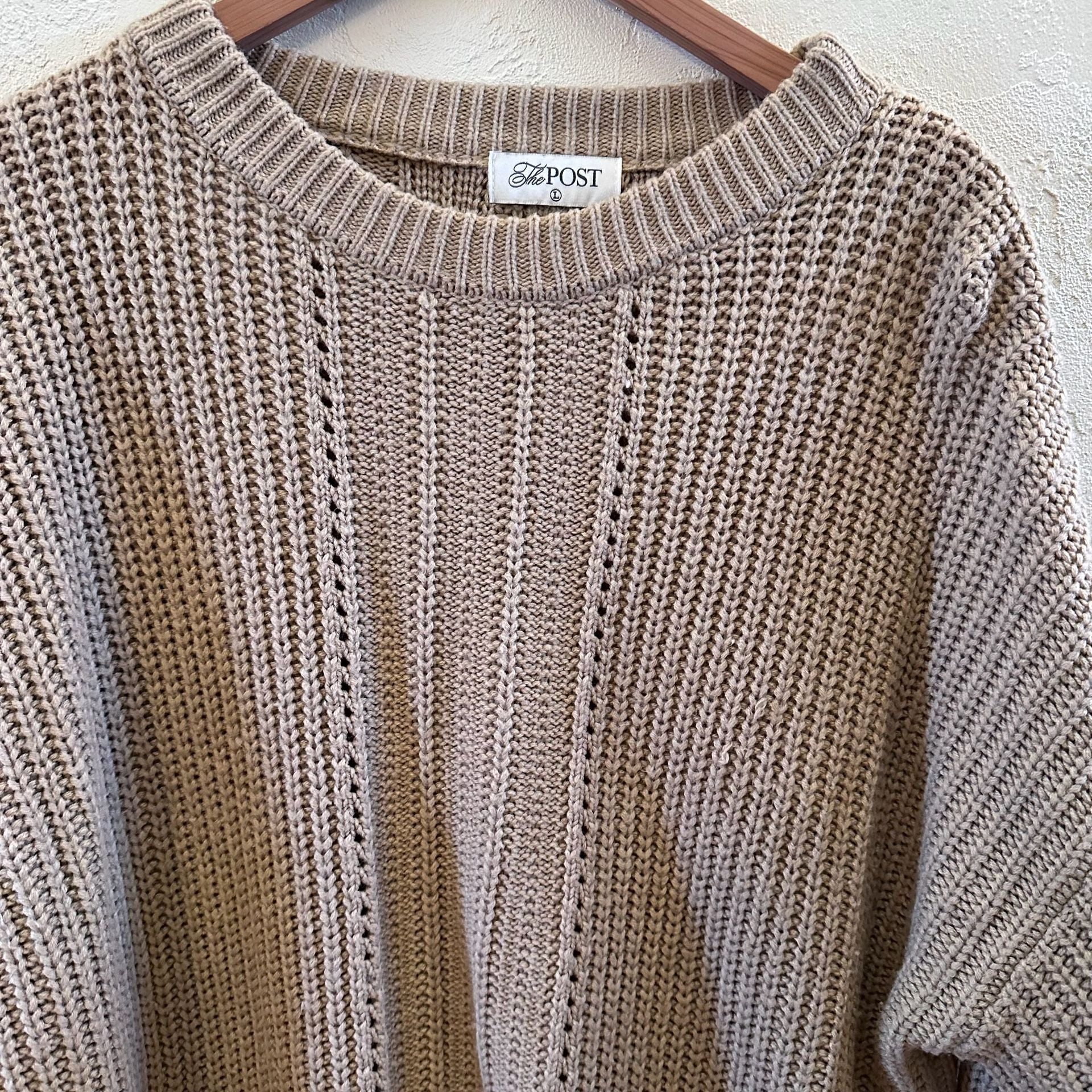The Post Tan Ribbed Pointelle Knit Oversized Sweater 3