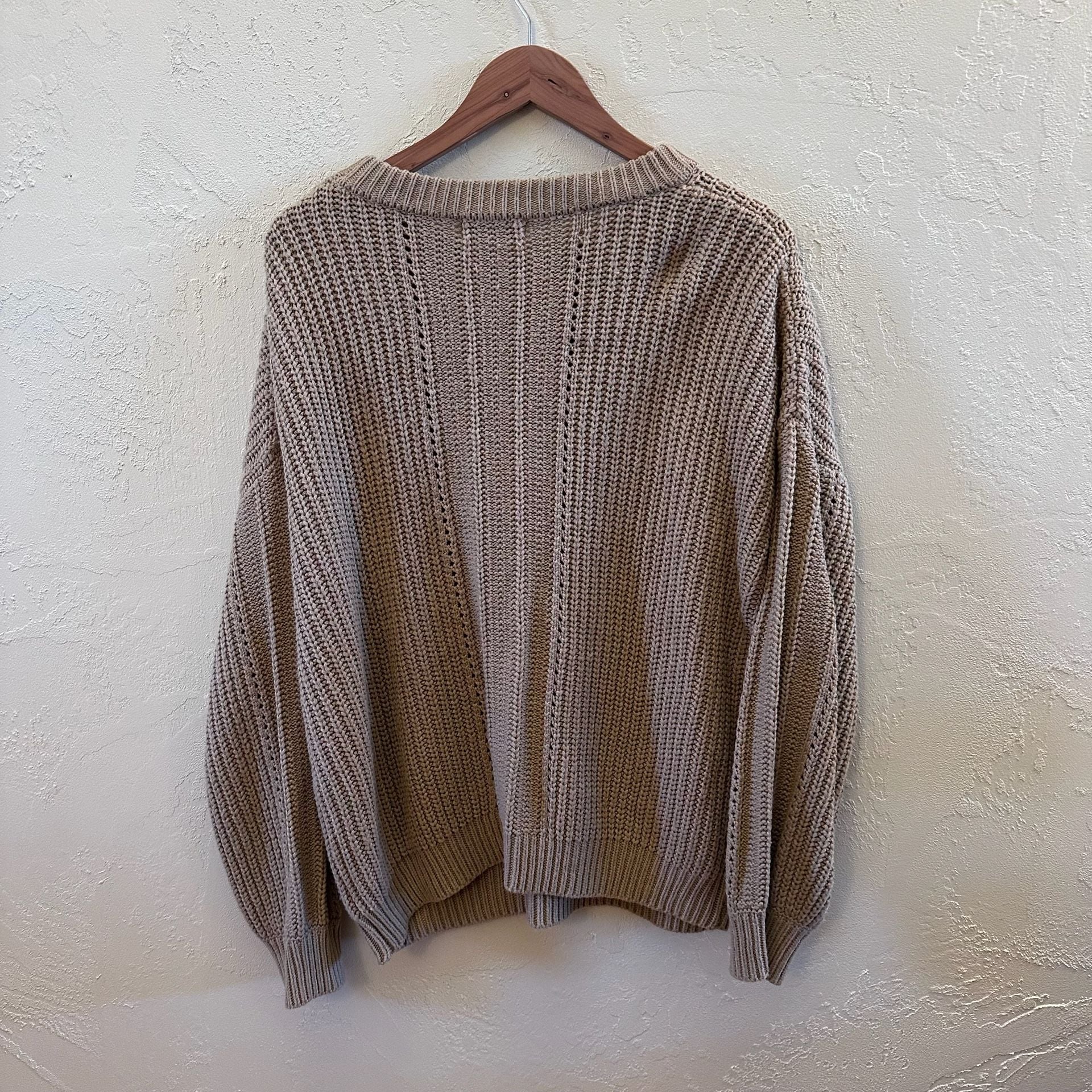 The Post Tan Ribbed Pointelle Knit Oversized Sweater 4