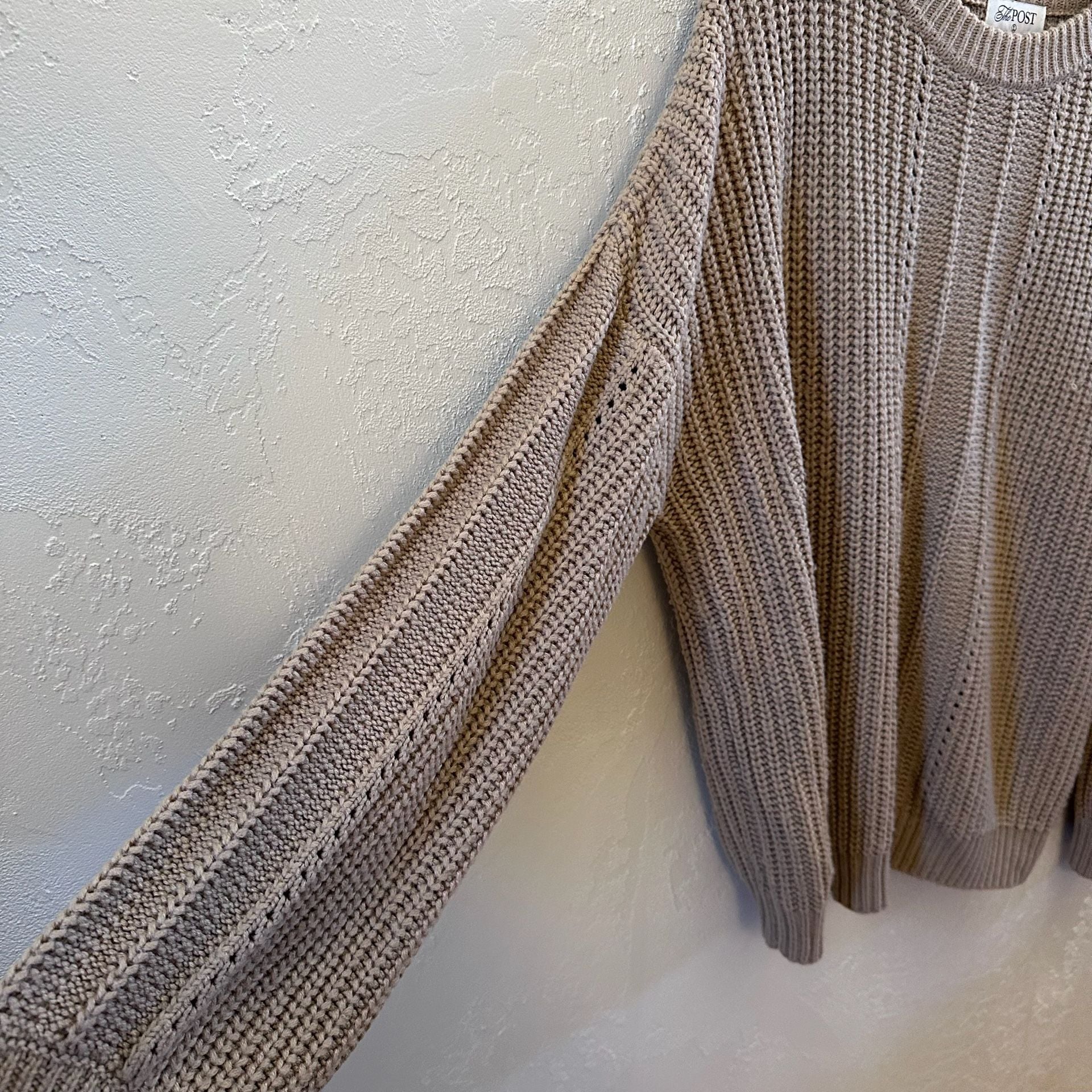 The Post Tan Ribbed Pointelle Knit Oversized Sweater 5
