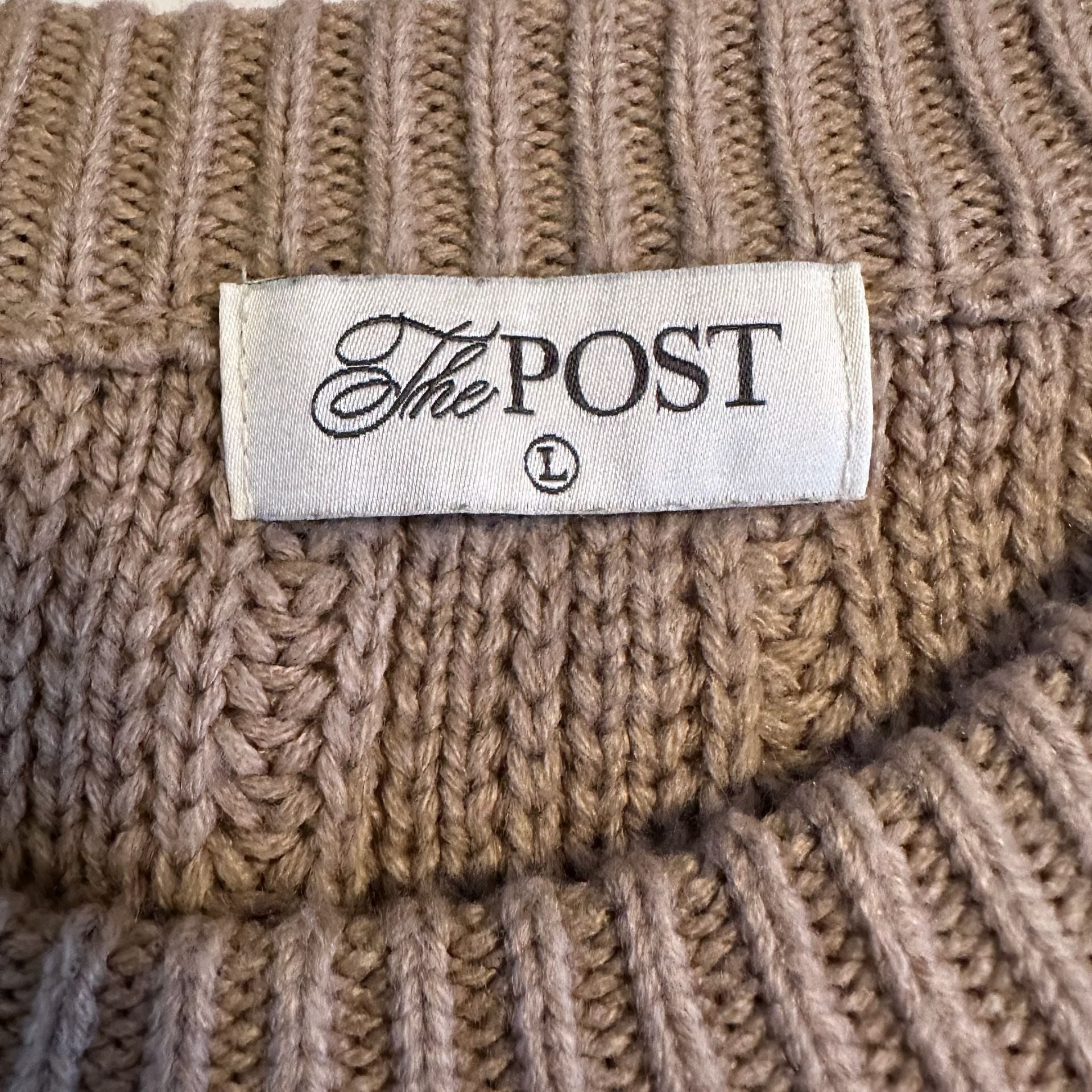 The Post Tan Ribbed Pointelle Knit Oversized Sweater 6
