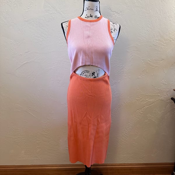 Pink Lily Two-Toned Pink and Orange Ribbed Cut Out Midi Dress