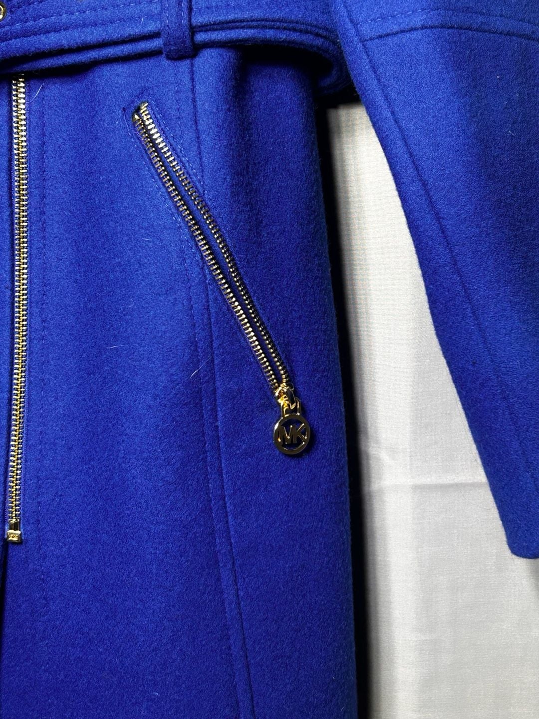 Michael Kors Royal Blue Wool Blend Asymmetrical Zip Belted Moto Coat 4